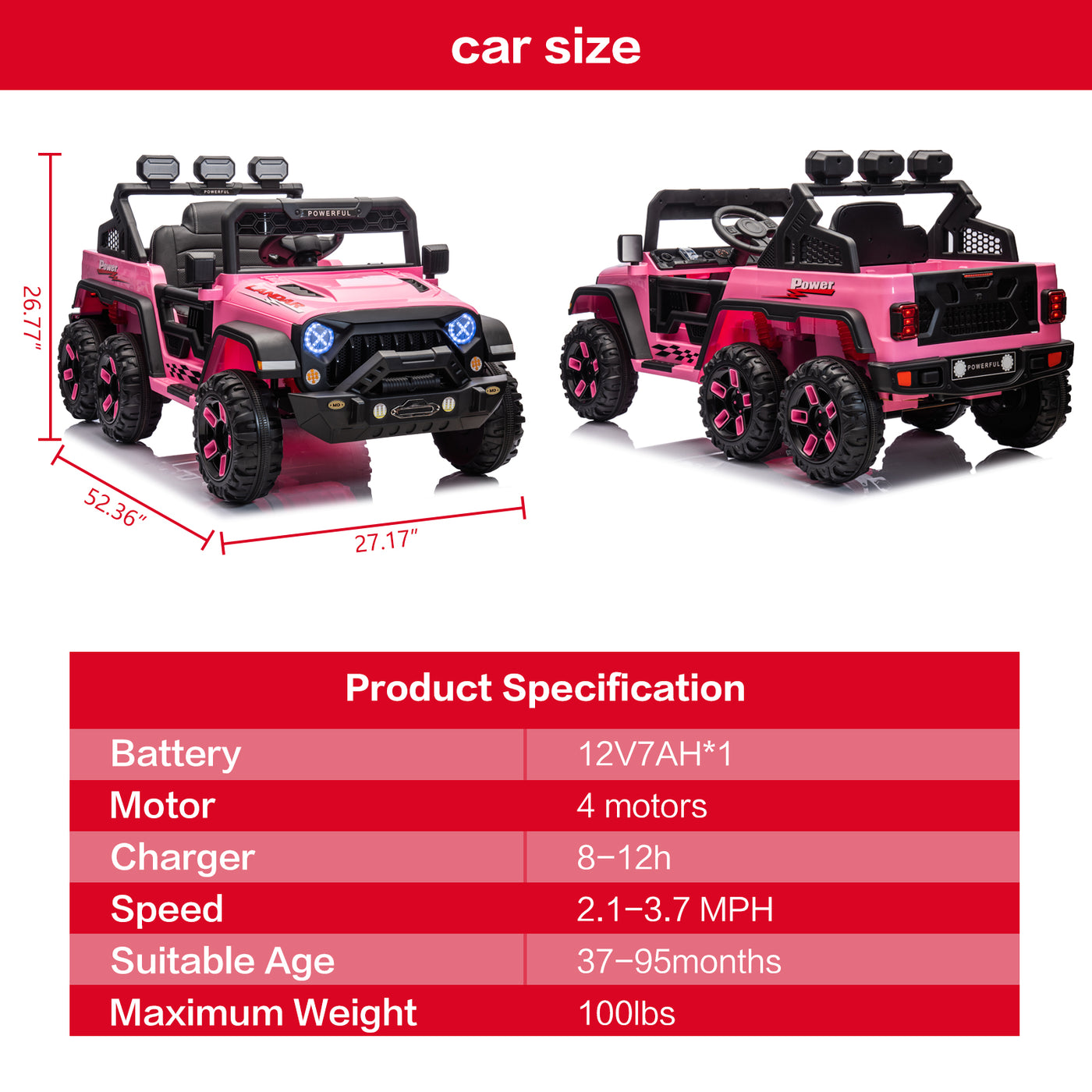 12V Kids Ride On Car Truck with 6 Wheels & 4 Motors, Rear Trunk & DIY Stickers, Boys Girls Electric Car with Remote Control, Music Player, Openable Doors, LED Lights, Spring Suspension, 2 Speeds