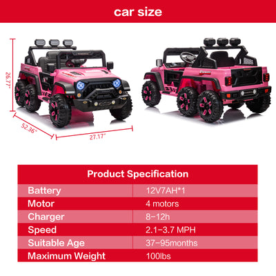 12V Kids Ride On Car Truck with 6 Wheels & 4 Motors, Rear Trunk & DIY Stickers, Boys Girls Electric Car with Remote Control, Music Player, Openable Doors, LED Lights, Spring Suspension, 2 Speeds