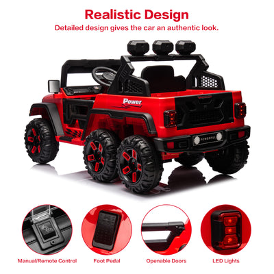 12V Kids Ride On Car Truck with 6 Wheels & 4 Motors, Rear Trunk & DIY Stickers, Boys Girls Electric Car with Remote Control, Music Player, Openable Doors, LED Lights, Spring Suspension, 2 Speeds