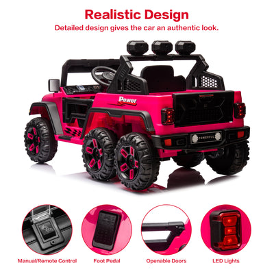 12V Kids Ride On Car Truck with 6 Wheels & 4 Motors, Rear Trunk & DIY Stickers, Boys Girls Electric Car with Remote Control, Music Player, Openable Doors, LED Lights, Spring Suspension, 2 Speeds