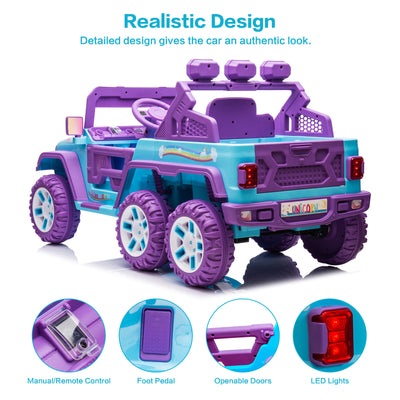 12V Kids Ride On Car Truck with 6 Wheels & 4 Motors, Rear Trunk & DIY Stickers, Boys Girls Electric Car with Remote Control, Music Player, Openable Doors, LED Lights, Spring Suspension, 2 Speeds