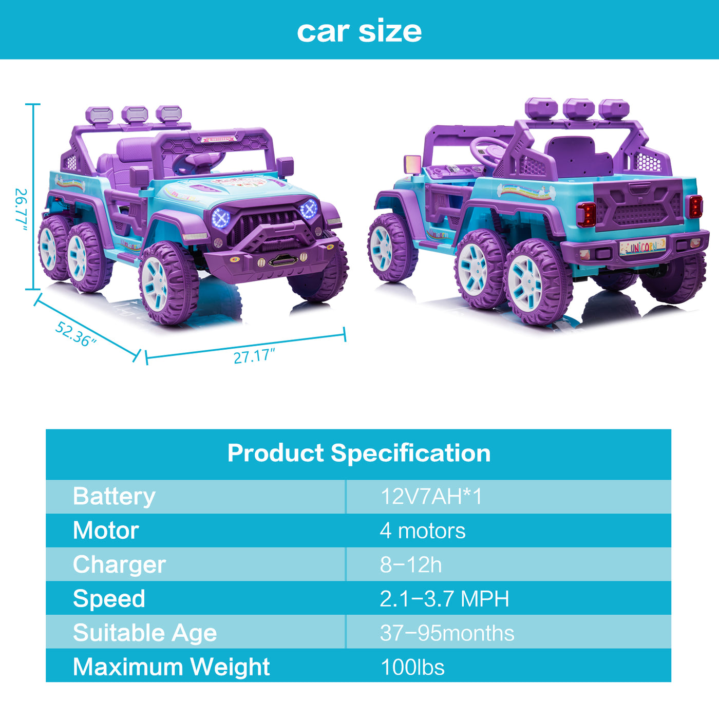 12V Kids Ride On Car Truck with 6 Wheels & 4 Motors, Rear Trunk & DIY Stickers, Boys Girls Electric Car with Remote Control, Music Player, Openable Doors, LED Lights, Spring Suspension, 2 Speeds