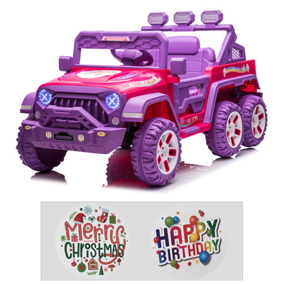 12V Kids Ride On Car Truck with 6 Wheels & 4 Motors, Rear Trunk & DIY Stickers, Boys Girls Electric Car with Remote Control, Music Player, Openable Doors, LED Lights, Spring Suspension, 2 Speeds