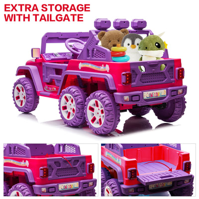 12V Kids Ride On Car Truck with 6 Wheels & 4 Motors, Rear Trunk & DIY Stickers, Boys Girls Electric Car with Remote Control, Music Player, Openable Doors, LED Lights, Spring Suspension, 2 Speeds