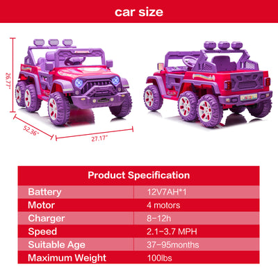 12V Kids Ride On Car Truck with 6 Wheels & 4 Motors, Rear Trunk & DIY Stickers, Boys Girls Electric Car with Remote Control, Music Player, Openable Doors, LED Lights, Spring Suspension, 2 Speeds