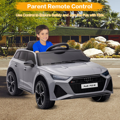 Licensed Audi RS 6 Ride On Car for Kids 12V Electric Car with 2.4G Remote Control, Seat Belt, Openable Door, Spring Suspension, LED Light, Gray