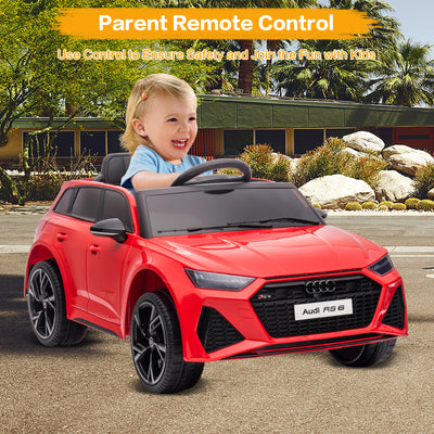 Licensed Audi RS 6 Ride On Car for Kids 12V Electric Car with 2.4G Remote Control, Seat Belt, Openable Door, Spring Suspension, LED Light, Red