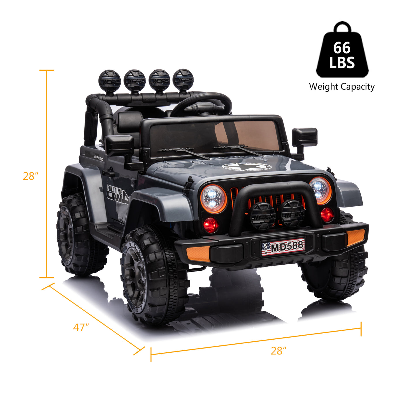 12V Jeep Electric Car Kids Ride On Car with Parent Remote Control, Unicorn DIY Stickers, 2 Motors, LED Light, Openable Door