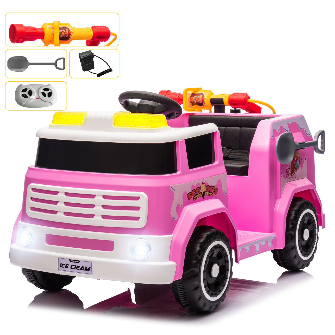 12V7AH Kids Ride on Fire Truck Fighter Battery Powered Car Toy with Remote Control, Fire Gun, Shovel, Loudspeaker, Music, Lamplight, Power Display, MP3/USB/TF Plug, Forward and Backward