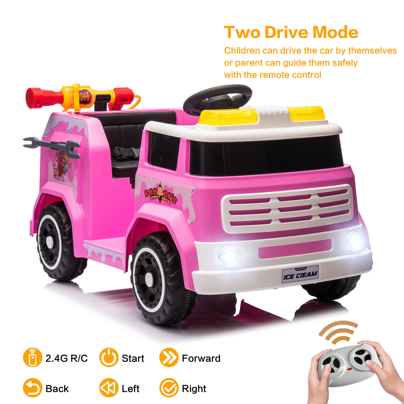 12V7AH Kids Ride on Fire Truck Fighter Battery Powered Car Toy with Remote Control, Fire Gun, Shovel, Loudspeaker, Music, Lamplight, Power Display, MP3/USB/TF Plug, Forward and Backward, Pink