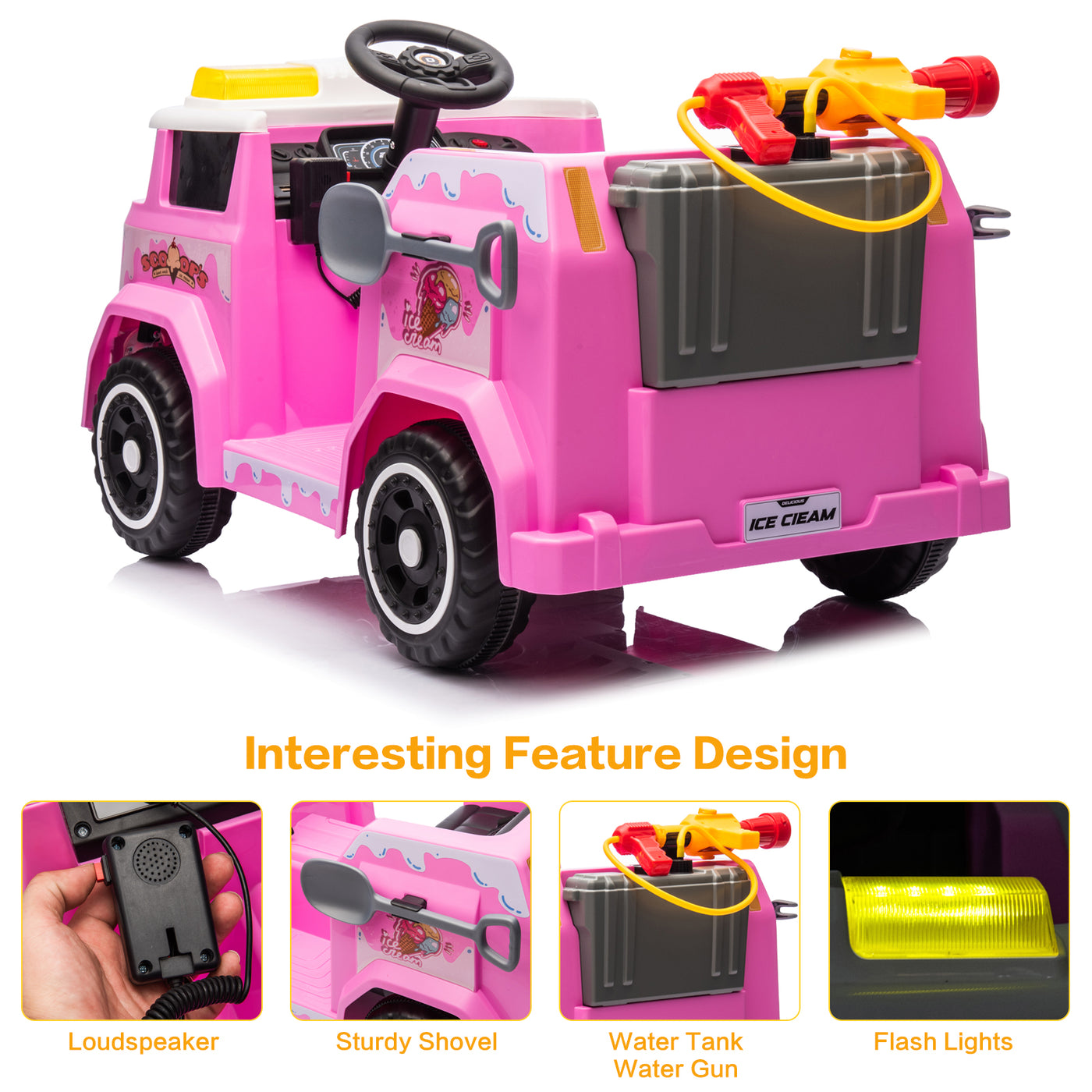 12V7AH Kids Ride on Fire Truck Fighter Battery Powered Car Toy with Remote Control, Fire Gun, Shovel, Loudspeaker, Music, Lamplight, Power Display, MP3/USB/TF Plug, Forward and Backward