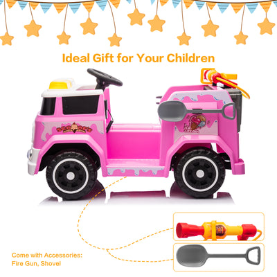 12V7AH Kids Ride on Fire Truck Fighter Battery Powered Car Toy with Remote Control, Fire Gun, Shovel, Loudspeaker, Music, Lamplight, Power Display, MP3/USB/TF Plug, Forward and Backward