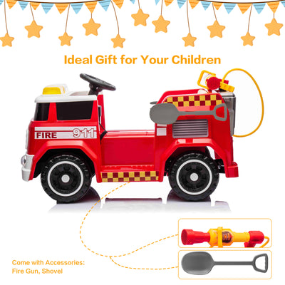 12V7AH Kids Ride on Fire Truck Fighter Battery Powered Car Toy with Remote Control, Fire Gun, Shovel, Loudspeaker, Music, Lamplight, Power Display, MP3/USB/TF Plug, Forward and Backward