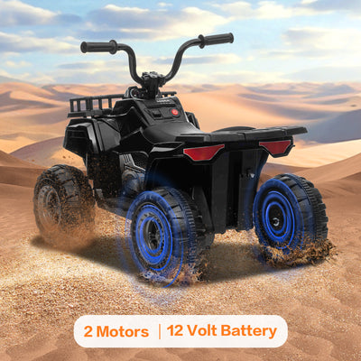 Kids Ride On Car ATV 12V Battery Powered Off-Road Electric Vehicle 4 Wheeler Quad Car Toy with 2 Motors, Storage Basket, Skid-Resistant Tires, Music, LED Headlights, Gift for Boys & Girls