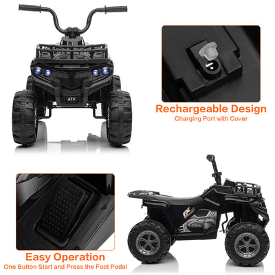 Kids Ride On Car ATV 12V Battery Powered Off-Road Electric Vehicle 4 Wheeler Quad Car Toy with 2 Motors, Storage Basket, Skid-Resistant Tires, Music, LED Headlights, Gift for Boys & Girls