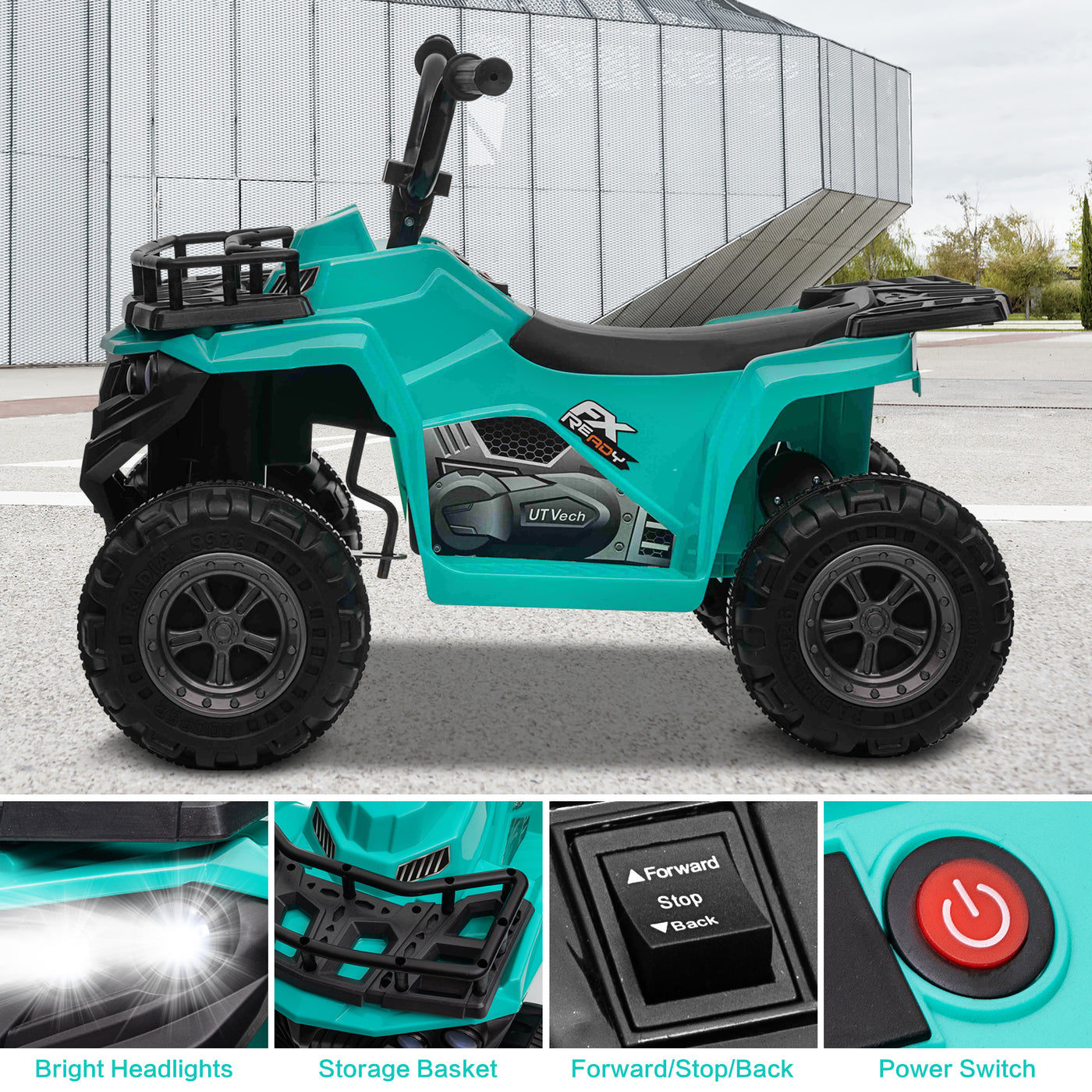 Kids Ride On Car ATV 12V Battery Powered Off-Road Electric Vehicle 4 Wheeler Quad Car Toy with 2 Motors, Storage Basket, Skid-Resistant Tires, Music, LED Headlights, Gift for Boys & Girls