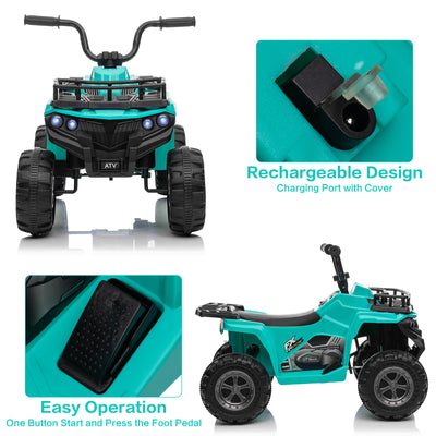 Kids Ride On Car ATV 12V Battery Powered Off-Road Electric Vehicle 4 Wheeler Quad Car Toy with 2 Motors, Storage Basket, Skid-Resistant Tires, Music, LED Headlights, Gift for Boys & Girls