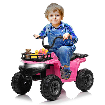 Kids Ride On Car ATV 12V Battery Powered Off-Road Electric Vehicle 4 Wheeler Quad Car Toy with 2 Motors, Storage Basket, Skid-Resistant Tires, Music, LED Headlights, Gift for Boys & Girls