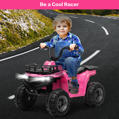 Kids Ride On Car ATV 12V Battery Powered Off-Road Electric Vehicle 4 Wheeler Quad Car Toy with 2 Motors, Storage Basket, Skid-Resistant Tires, Music, LED Headlights, Gift for Boys & Girls, Pink