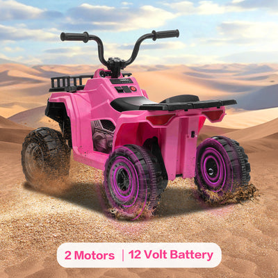 Kids Ride On Car ATV 12V Battery Powered Off-Road Electric Vehicle 4 Wheeler Quad Car Toy with 2 Motors, Storage Basket, Skid-Resistant Tires, Music, LED Headlights, Gift for Boys & Girls