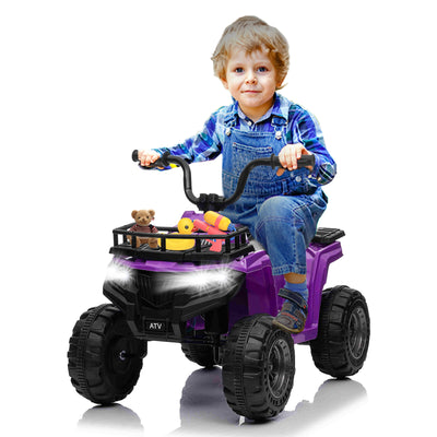 Kids Ride On Car ATV 12V Battery Powered Off-Road Electric Vehicle 4 Wheeler Quad Car Toy with 2 Motors, Storage Basket, Skid-Resistant Tires, Music, LED Headlights, Gift for Boys & Girls