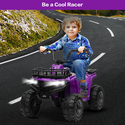 Kids Ride On Car ATV 12V Battery Powered Off-Road Electric Vehicle 4 Wheeler Quad Car Toy with 2 Motors, Storage Basket, Skid-Resistant Tires, Music, LED Headlights, Gift for Boys & Girls, Purple