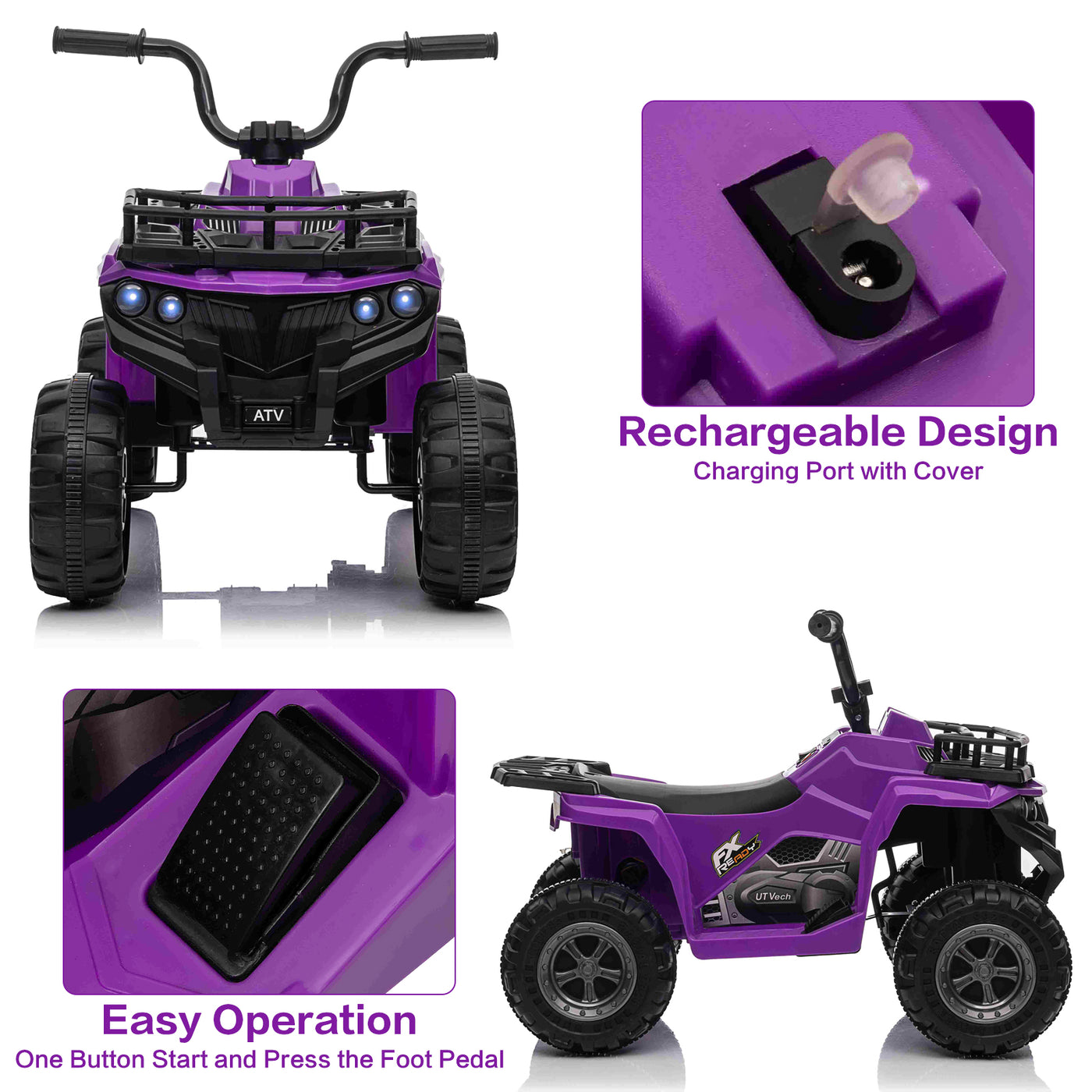 Kids Ride On Car ATV 12V Battery Powered Off-Road Electric Vehicle 4 Wheeler Quad Car Toy with 2 Motors, Storage Basket, Skid-Resistant Tires, Music, LED Headlights, Gift for Boys & Girls