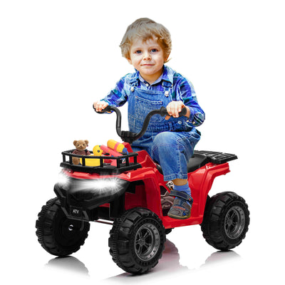 Kids Ride On Car ATV 12V Battery Powered Off-Road Electric Vehicle 4 Wheeler Quad Car Toy with 2 Motors, Storage Basket, Skid-Resistant Tires, Music, LED Headlights, Gift for Boys & Girls