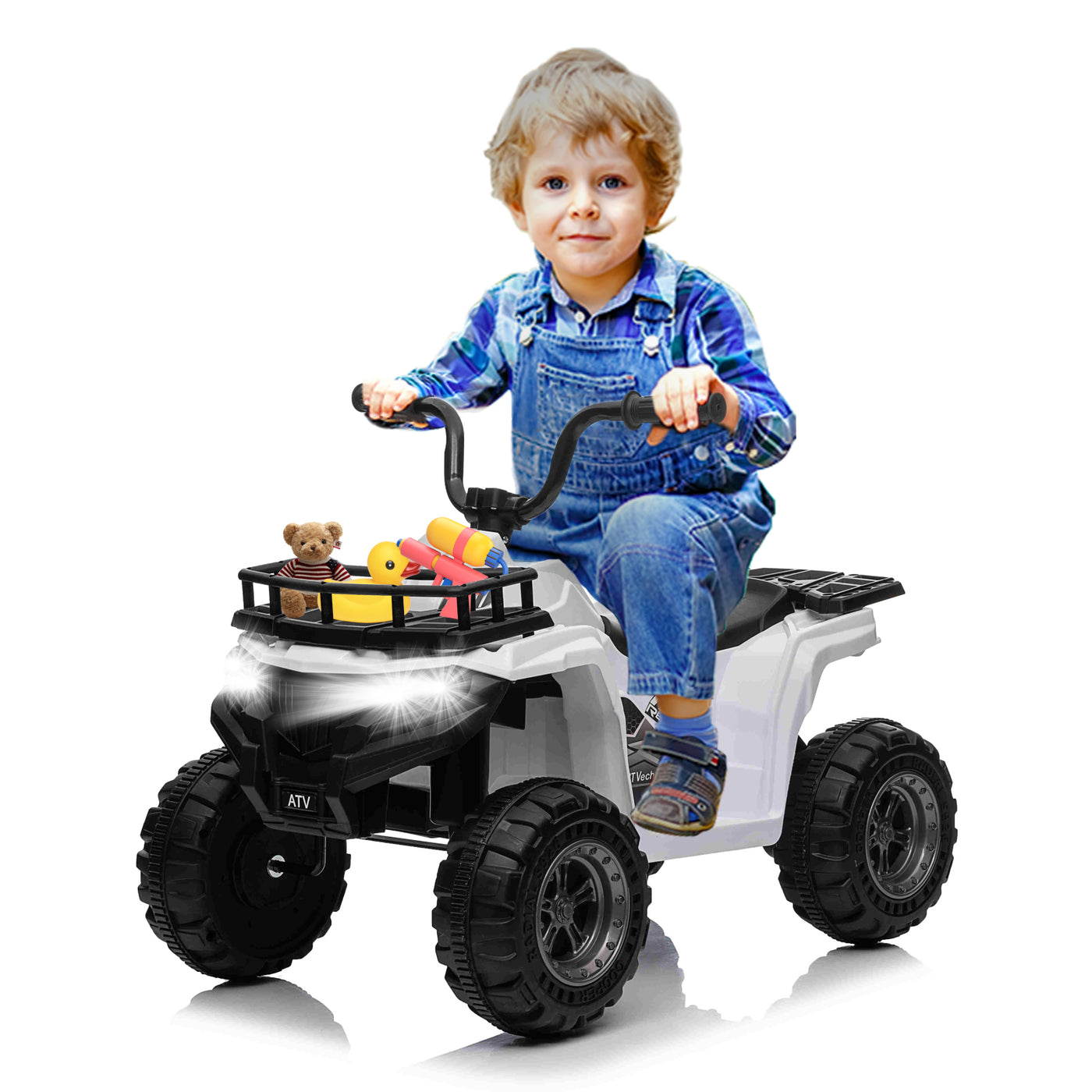 Kids Ride On Car ATV 12V Battery Powered Off-Road Electric Vehicle 4 Wheeler Quad Car Toy with 2 Motors, Storage Basket, Skid-Resistant Tires, Music, LED Headlights, Gift for Boys & Girls