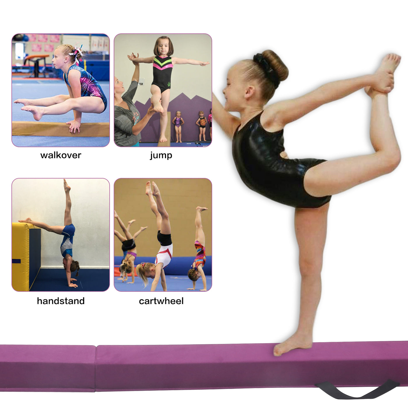 Gymnastics Balance Beam 6 Ft / 8 Ft / 9 Ft / 9.5 Ft for Home Use | Physical Therapy, Rehabilitation and Core Strength Training Foam Folding Floor Beam for Kids, Non Slip Walking Beam Floor Balance Base