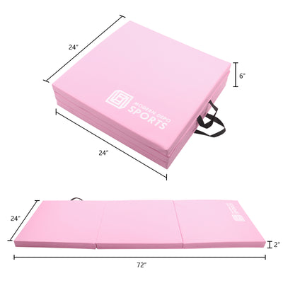 Gymnastics Mat 6'x2'x2" Foldable Tumbling Mats with Carrying Handles Three Fold Thick Exercise Mat for Home Aerobics Stretching Yoga