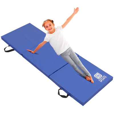 Gymnastics Mat 6'x2'x2" Foldable Tumbling Mats with Carrying Handles Three Fold Thick Exercise Mat for Home Aerobics Stretching Yoga, Blue
