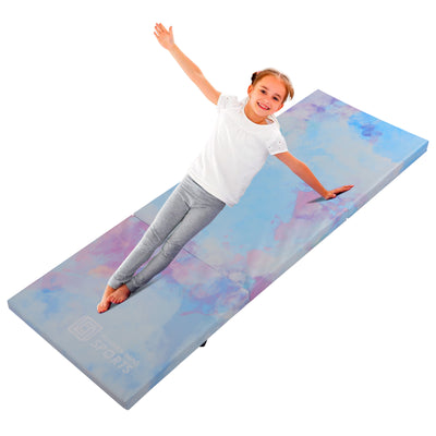 Gymnastics Mat 6'x2'x2" Foldable Tumbling Mats with Carrying Handles Three Fold Thick Exercise Mat for Home Aerobics Stretching Yoga, Tie-dyed