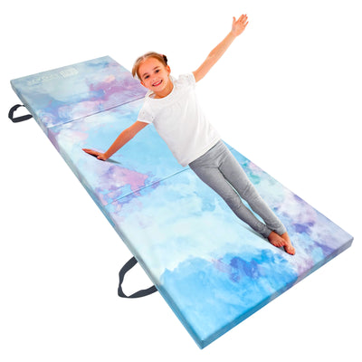 Gymnastics Mat 6'x2'x2" Foldable Tumbling Mats with Carrying Handles Three Fold Thick Exercise Mat for Home Aerobics Stretching Yoga, Tie-dyed