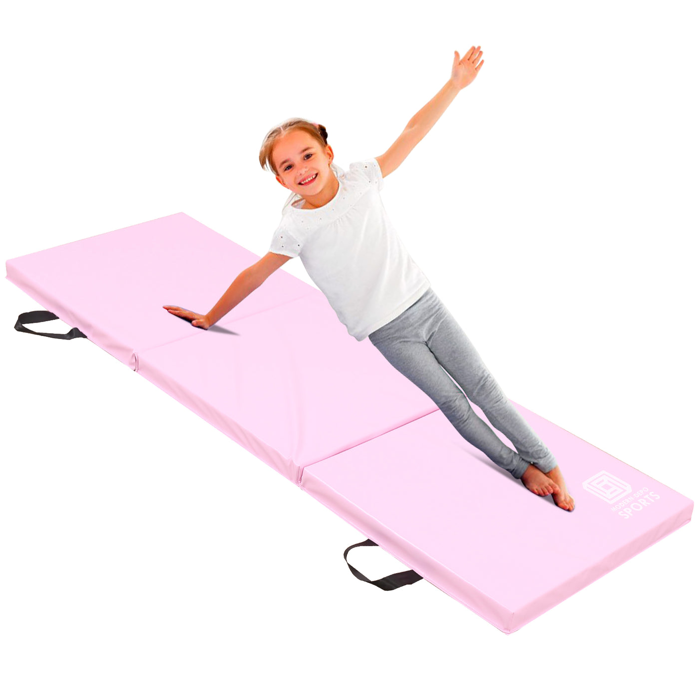 Gymnastics Mat 6'x2'x2" Foldable Tumbling Mats with Carrying Handles Three Fold Thick Exercise Mat for Home Aerobics Stretching Yoga, Pink