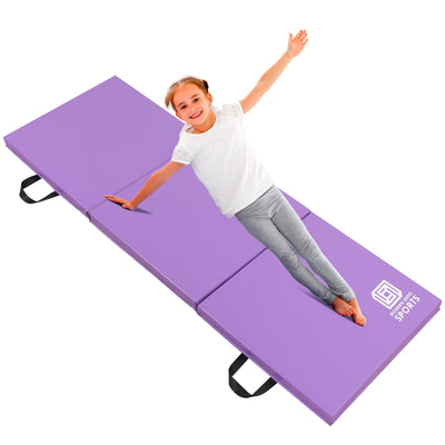 Gymnastics Mat 6'x2'x2" Foldable Tumbling Mats with Carrying Handles Three Fold Thick Exercise Mat for Home Aerobics Stretching Yoga, Purple