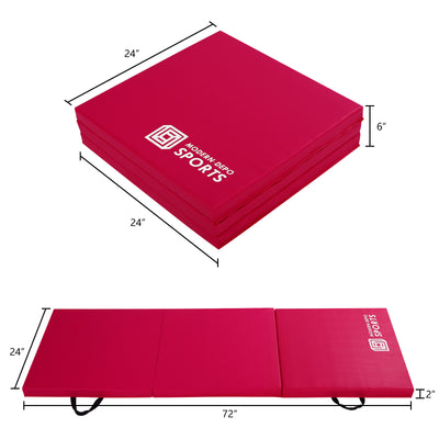 Gymnastics Mat 6'x2'x2" Foldable Tumbling Mats with Carrying Handles Three Fold Thick Exercise Mat for Home Aerobics Stretching Yoga