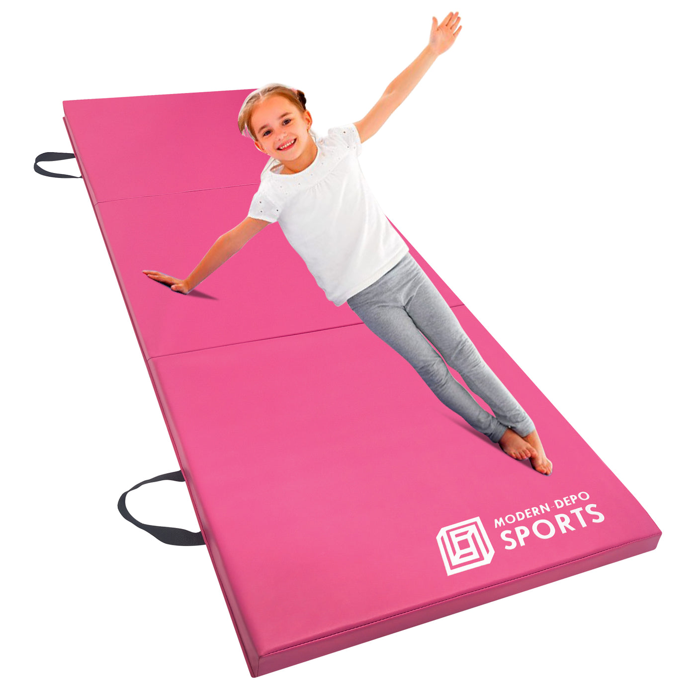 Gymnastics Mat 6'x2'x2" Foldable Tumbling Mats with Carrying Handles Three Fold Thick Exercise Mat for Home Aerobics Stretching Yoga, Rose Pink