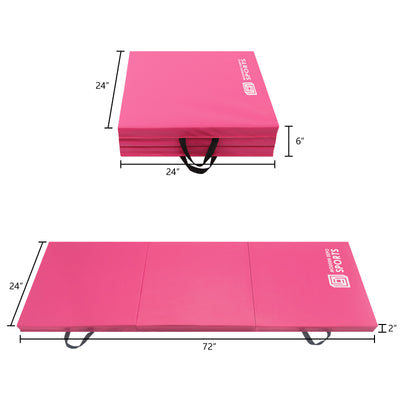 Gymnastics Mat 6'x2'x2" Foldable Tumbling Mats with Carrying Handles Three Fold Thick Exercise Mat for Home Aerobics Stretching Yoga