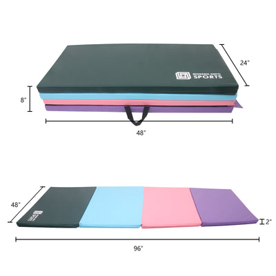 Gymnastics Mat 8'x4'x2" Foldable Tumbling Mats with Carrying Handles Four Fold Thick Exercise Mat for Home Aerobics Stretching Yoga, Purple & Pink & Blue & Green