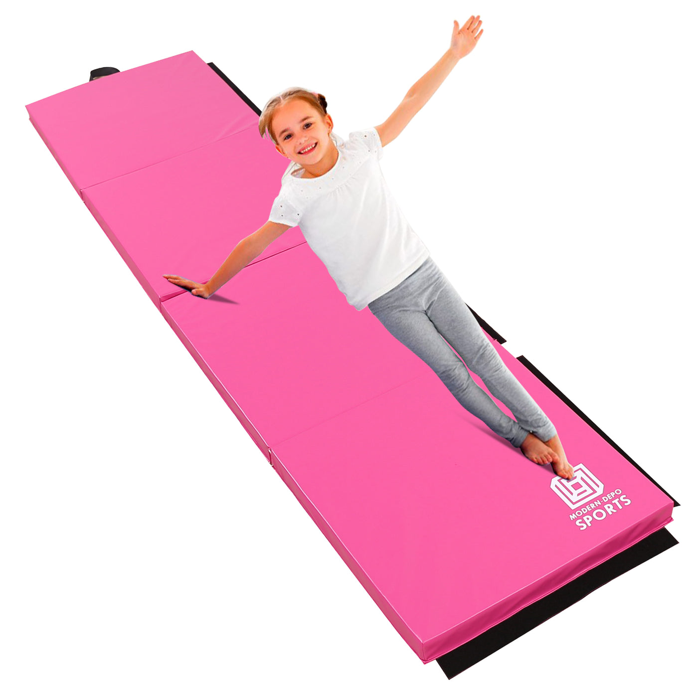 Gymnastics Mat 8'x2'x2" Foldable Tumbling Mats with Carrying Handles Four Fold Thick Exercise Mat for Home Aerobics Stretching Yoga, Pink