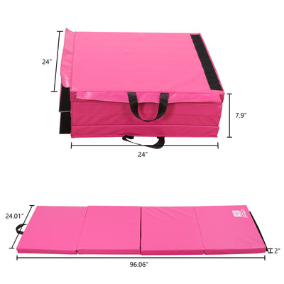 Gymnastics Mat 8'x2'x2" Foldable Tumbling Mats with Carrying Handles Four Fold Thick Exercise Mat for Home Aerobics Stretching Yoga, Pink