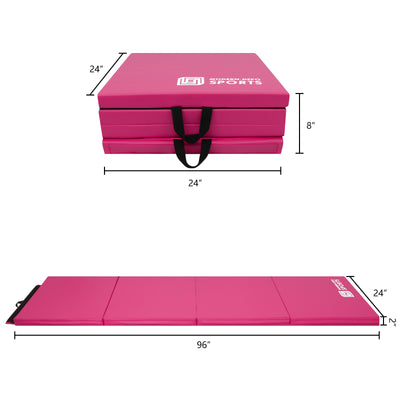 Gymnastics Mat 8'x2'x2" Foldable Tumbling Mats with Carrying Handles Four Fold Thick Exercise Mat for Home Aerobics Stretching Yoga