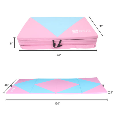 Gymnastics Mat 10'x4'x2" Foldable Tumbling Mats with Carrying Handles Four Fold Thick Exercise Mat for Home Aerobics Stretching Yoga