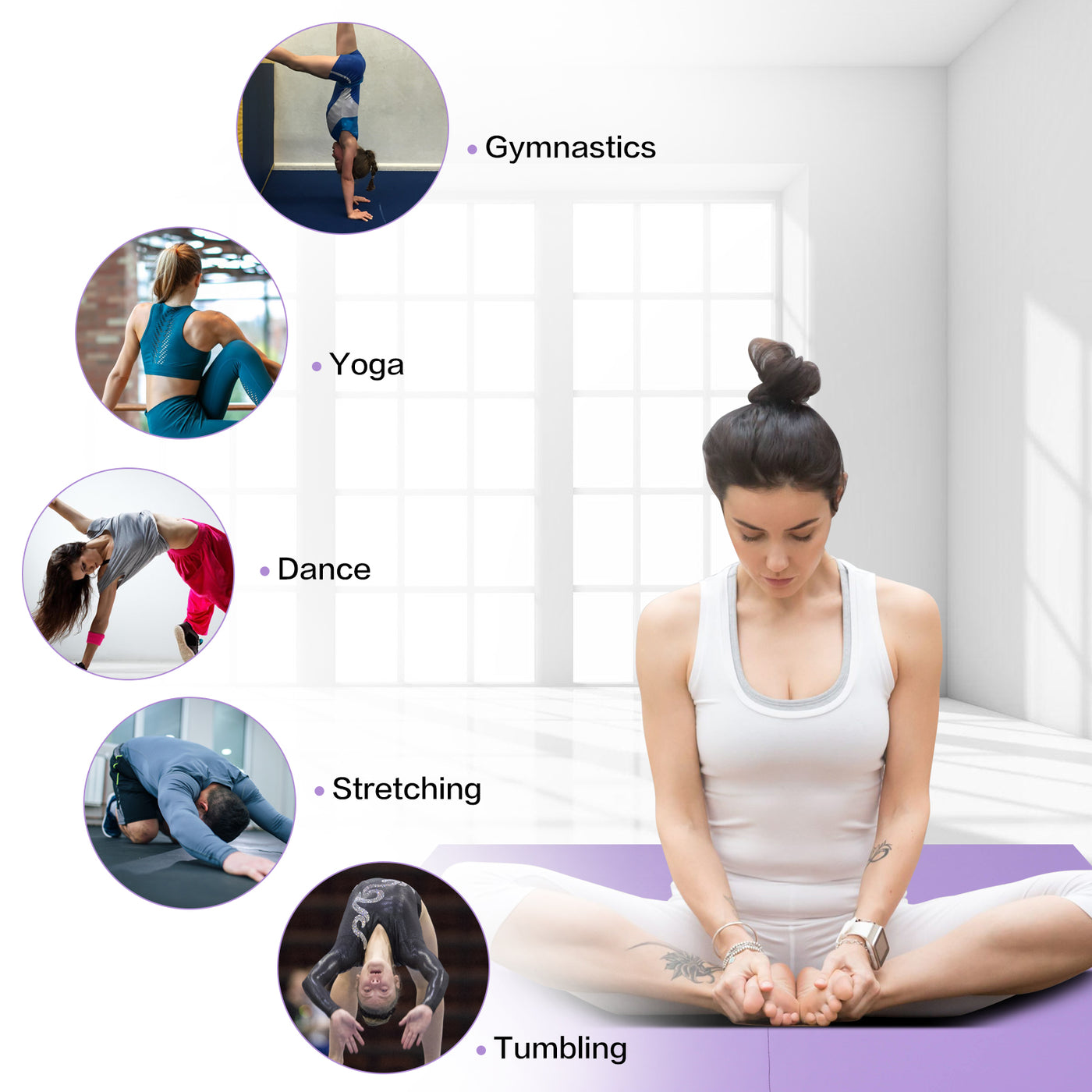 Gymnastics Mat for Kids 4'x4'x4" Foldable Tumbling Mats with Carrying Handles 2-Panels Fold Thick Exercise Mat for Home Aerobics Stretching Yoga