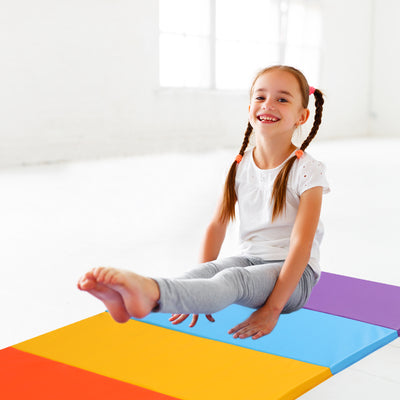 5-Folding Exercise Mat for Kids, 6'x3'x1” / 6'x3'x2" Foldable Gymnastics Mat, Home Gym Tumbling Mat with Carrying Handles, EPE Foam, 5 Panel, Waterproof, Versatile Use for Fitness Aerobics Stretching, Rainbow