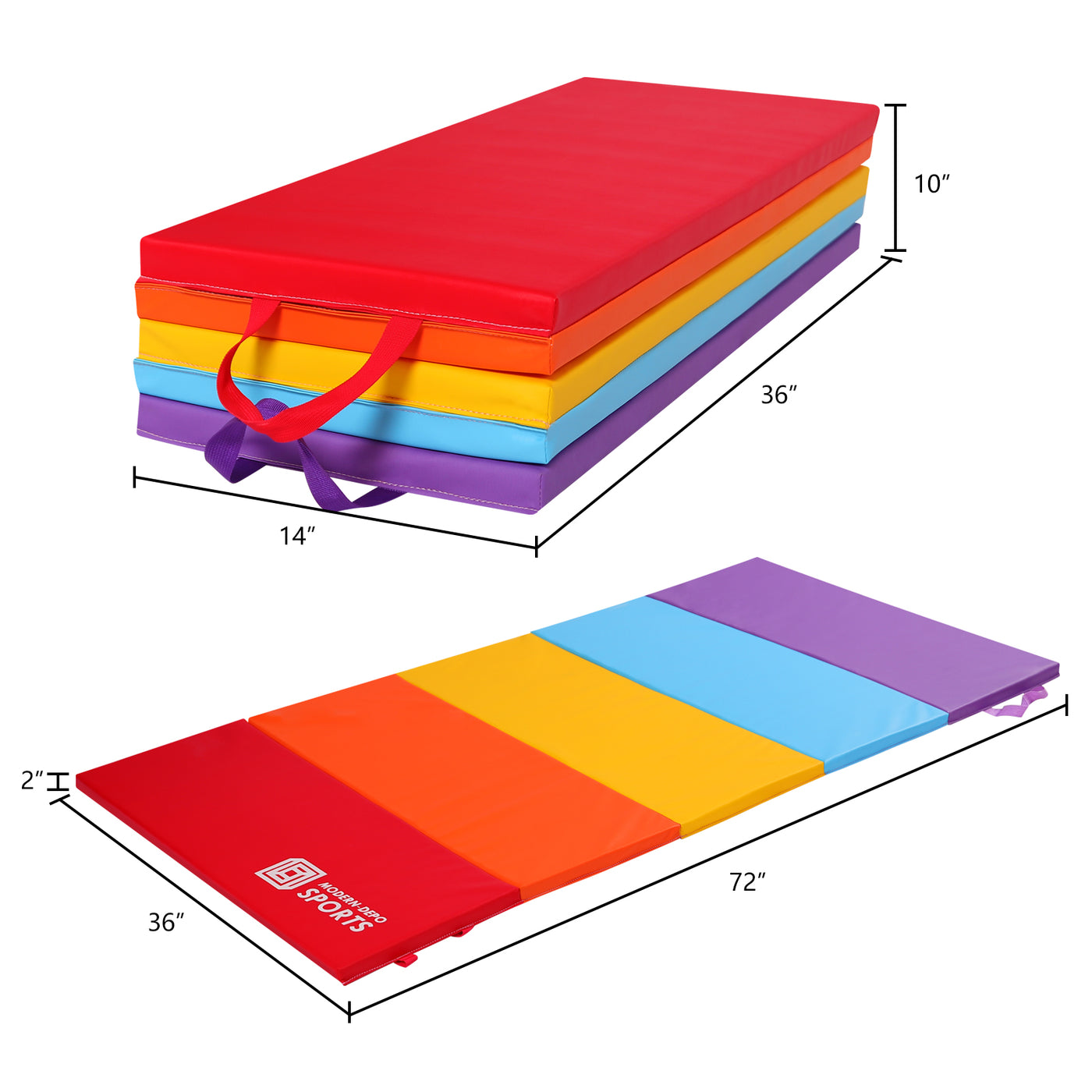 5-Folding Exercise Mat for Kids, 6'x3'x1” / 6'x3'x2" Foldable Gymnastics Mat, Home Gym Tumbling Mat with Carrying Handles, EPE Foam, 5 Panel, Waterproof, Versatile Use for Fitness Aerobics Stretching, Rainbow