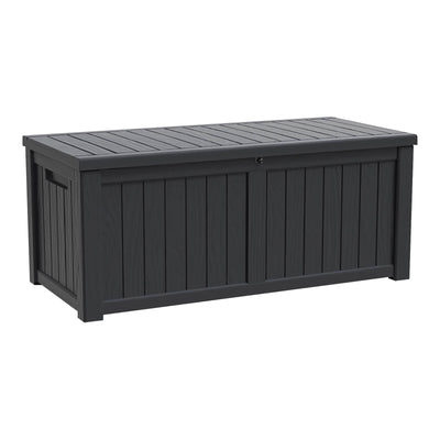 120 Gallon Waterproof Deck Box Patio Furniture Organization Container with Lockable Lid, Resin Outdoor Storage Box for Garden, Yard, Poolside