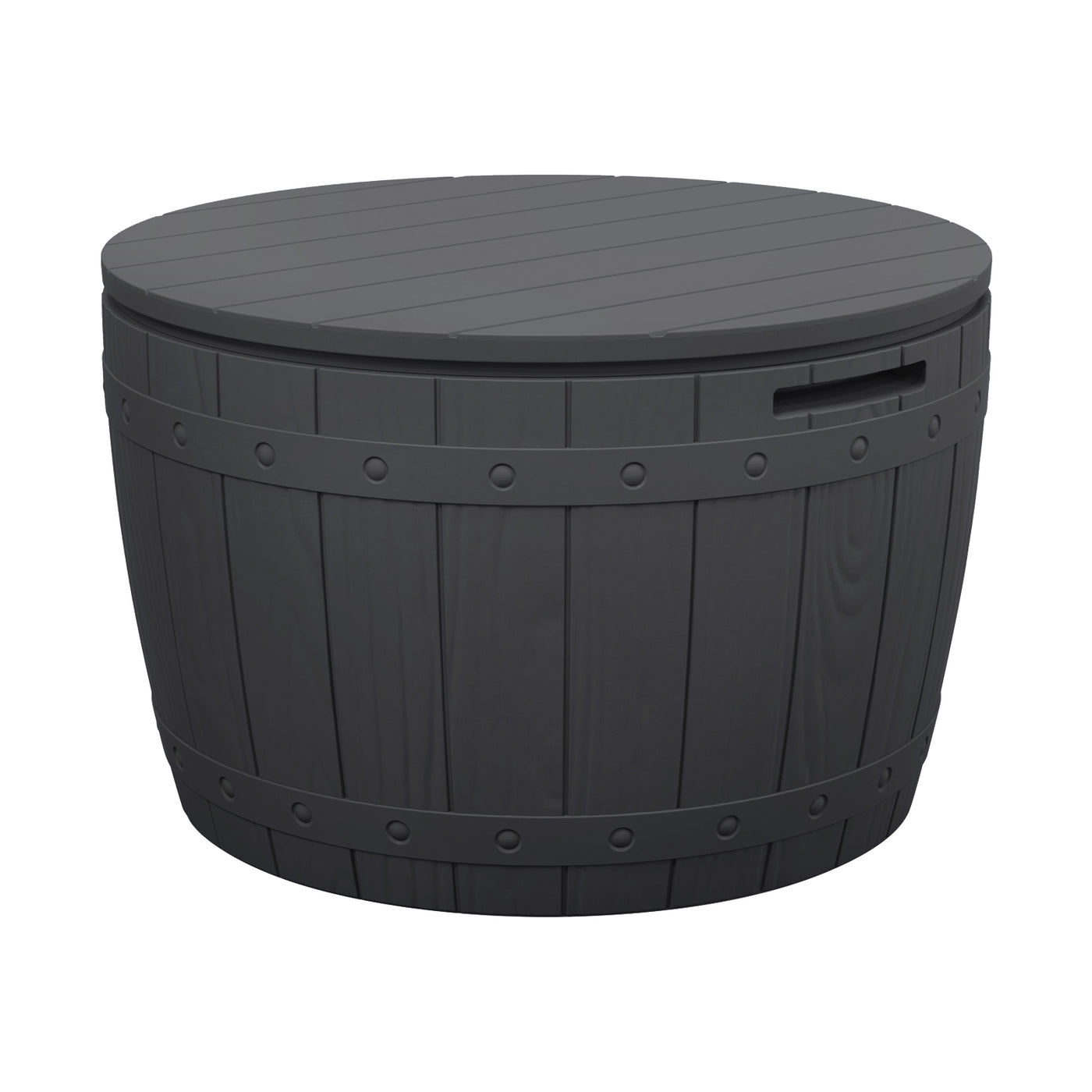33 Gallon 3-in-1 Deck Storage Box Container Patio Table Round Bench Chair with Wood-Like Texture for Cushions, Pool Accessories, Outdoor Toys, Furniture Decor