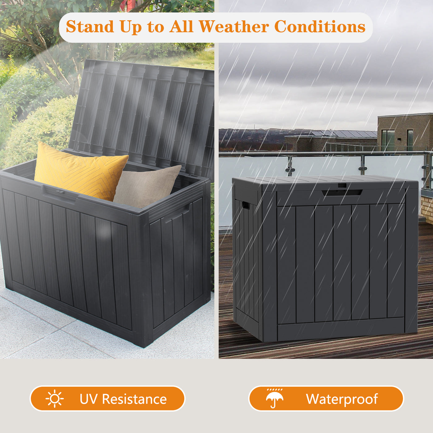 31 Gallon Waterproof Storage Deck Box Patio Furniture Organization Container with Lockable Lid, PP Outdoor Side Table for Garden, Yard, Poolside, Black